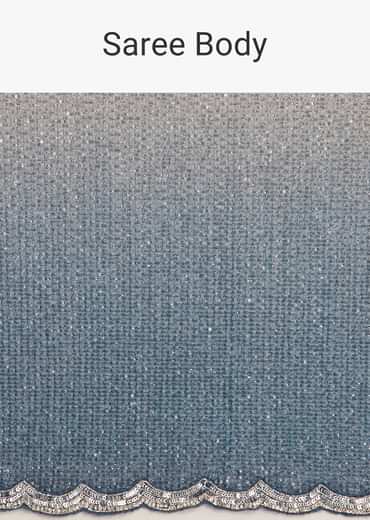 Peacock Blue Ombre Sequins Saree With Scalloped Embroidered Border