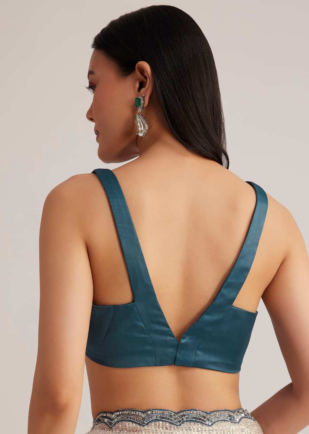 Peacock Blue Ombre Sequins Saree With Scalloped Embroidered Border