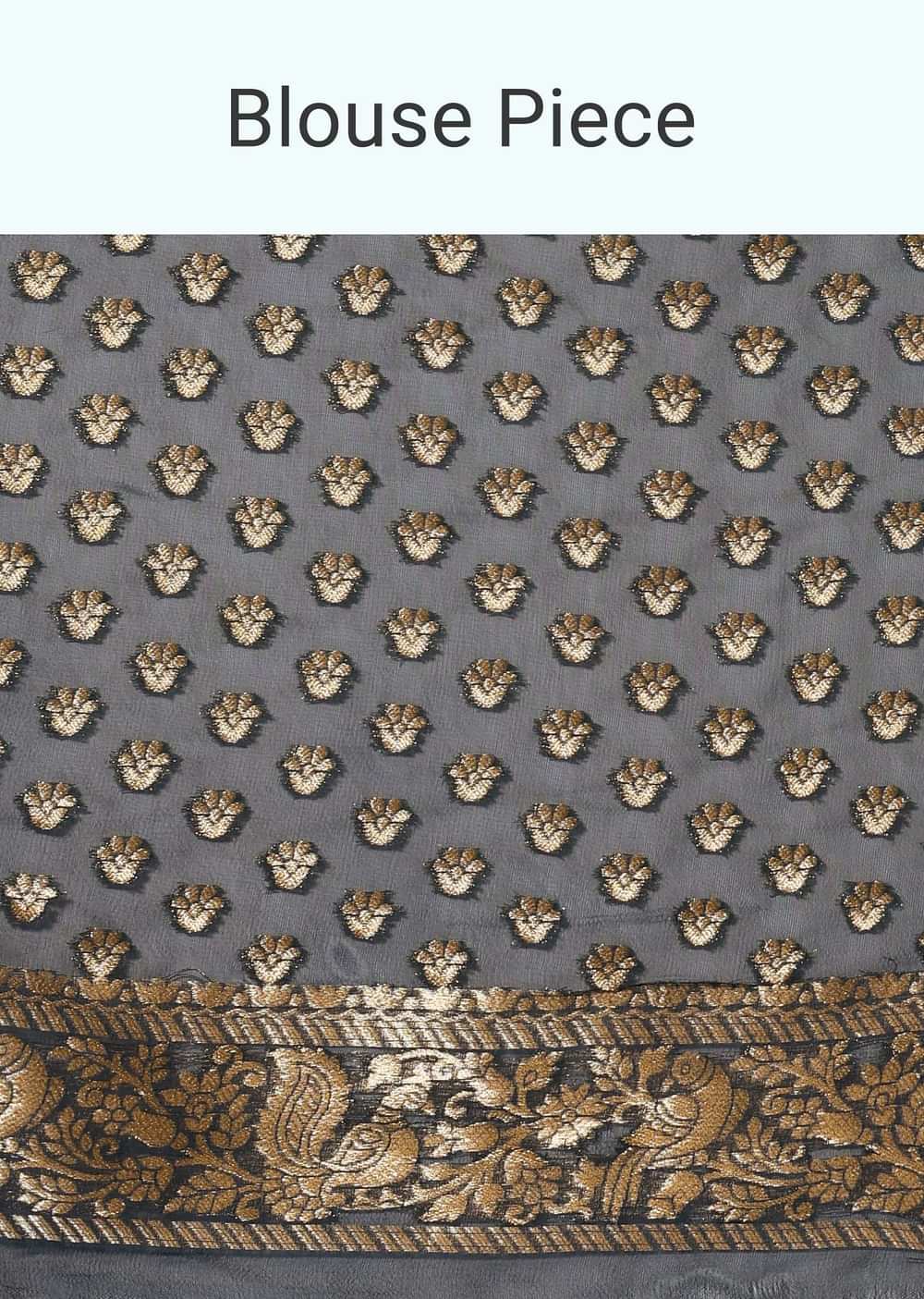 Peacock Blue Saree In Zari Jaal With Unstitched Blouse