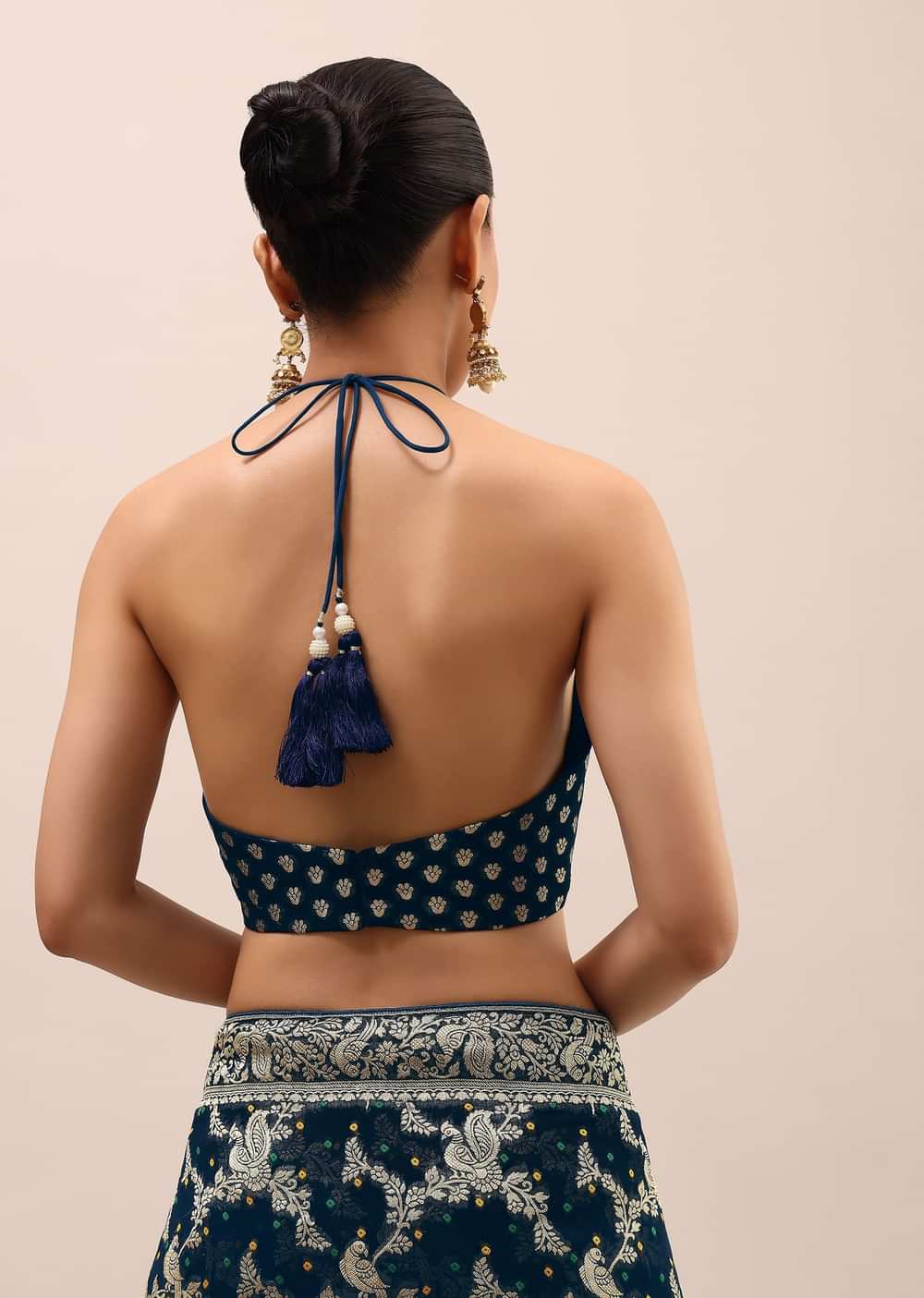 Peacock Blue Saree In Zari Jaal With Unstitched Blouse