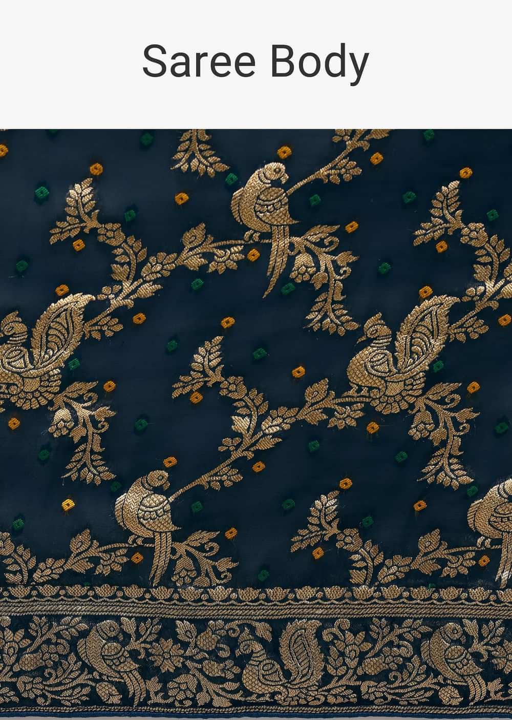 Peacock Blue Saree In Zari Jaal With Unstitched Blouse