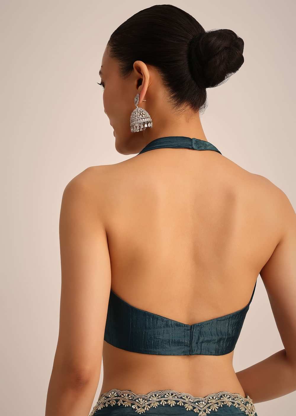 Peacock Blue Tissue Saree With Sequin And Cutdana Border And Unstitched Blouse