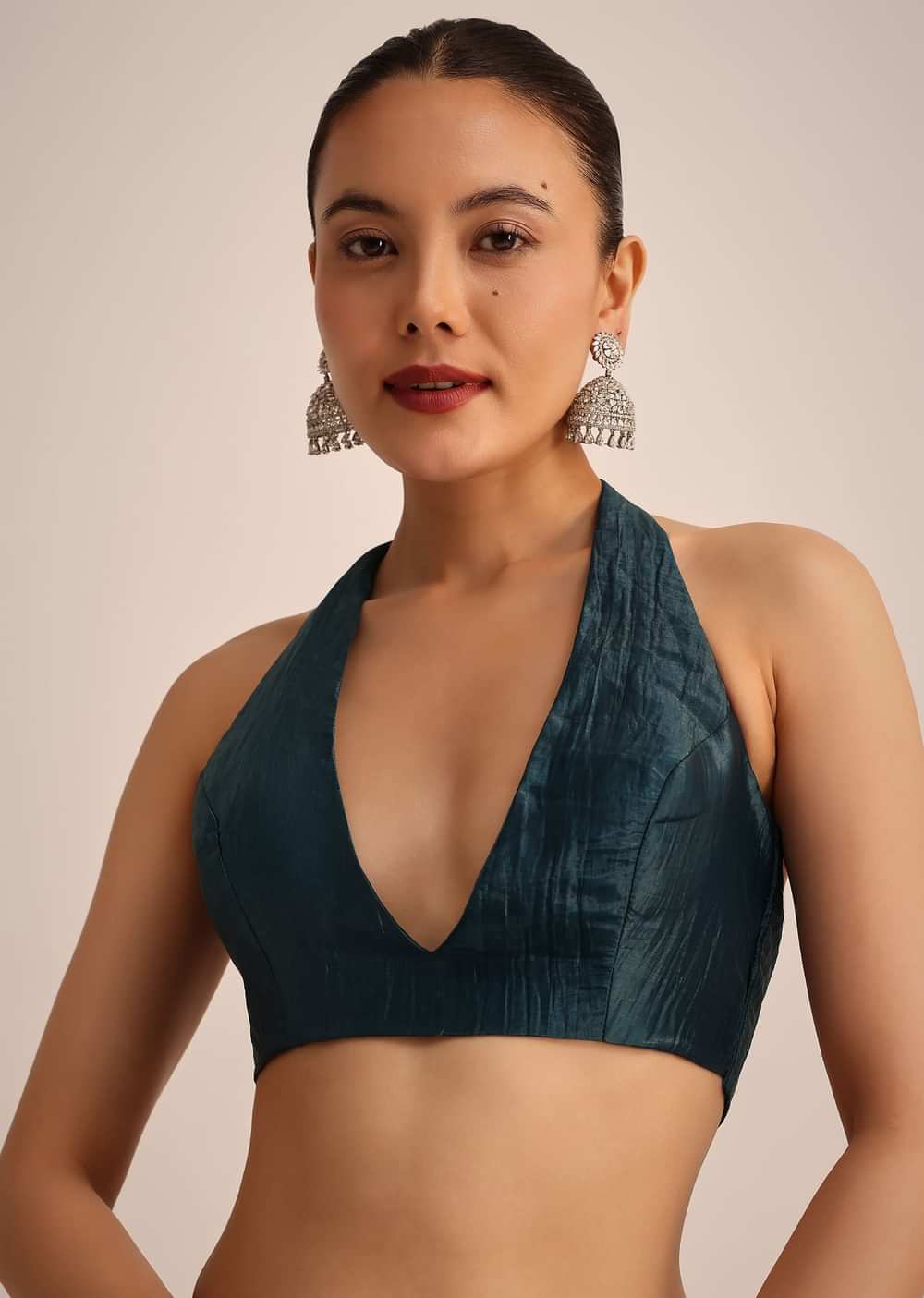 Peacock Blue Tissue Saree With Sequin And Cutdana Border And Unstitched Blouse