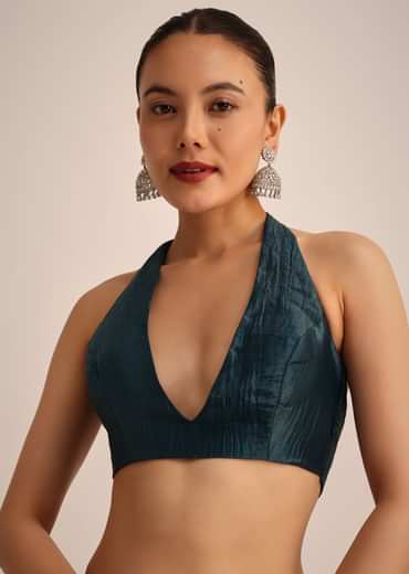 Peacock Blue Tissue Saree With Sequin And Cutdana Border And Unstitched Blouse