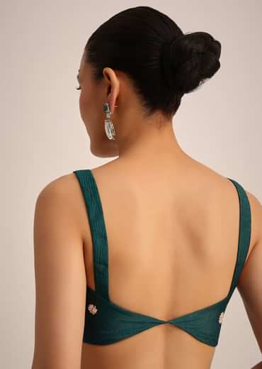 Peacock Green Crushed Tissue Saree With Cutdana And Sequin Border With Unstitched Blouse