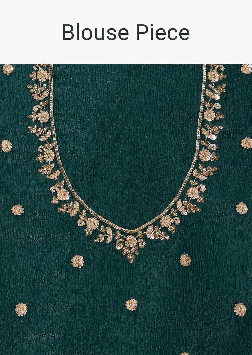 Peacock Green Crushed Tissue Saree With Cutdana And Sequin Border With Unstitched Blouse