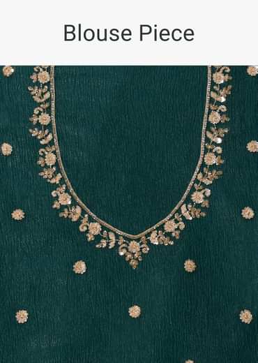 Peacock Green Crushed Tissue Saree With Cutdana And Sequin Border With Unstitched Blouse