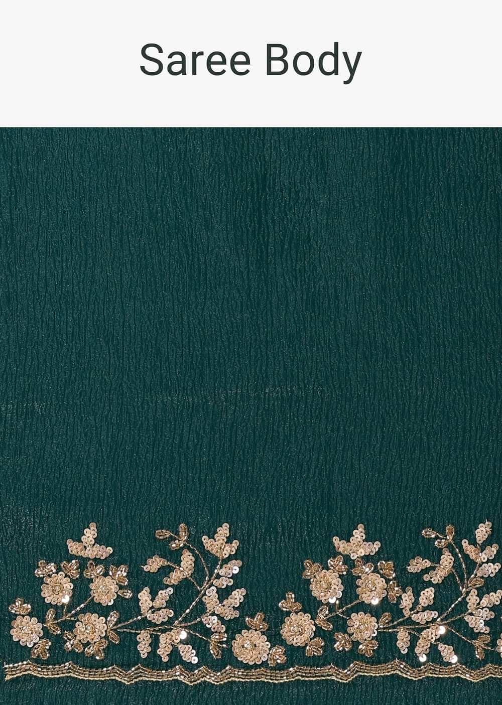 Peacock Green Crushed Tissue Saree With Cutdana And Sequin Border With Unstitched Blouse
