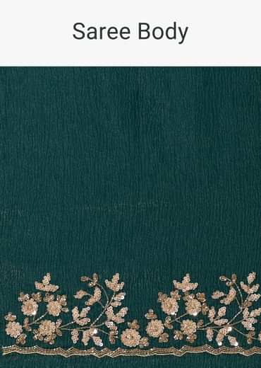 Peacock Green Crushed Tissue Saree With Cutdana And Sequin Border With Unstitched Blouse