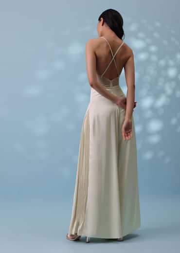 Pearl White Satin Indowestern Embroidered Jumpsuit With Net Shrug