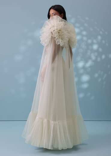 Pearl White Satin Indowestern Embroidered Jumpsuit With Net Shrug