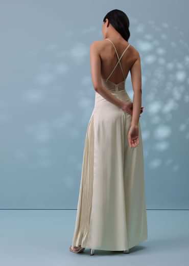 Pearl White Satin Indowestern Embroidered Jumpsuit With Net Shrug