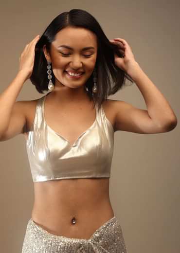 Pearl White Satin Sleeveless Blouse With A Sweetheart Neckline Top, Middle, And Bottom Hooks Closure