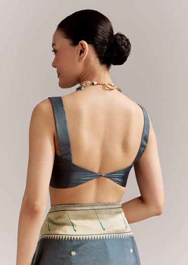 Pencil Grey Dola Silk Woven Muniya Paithani Saree With Zari Border