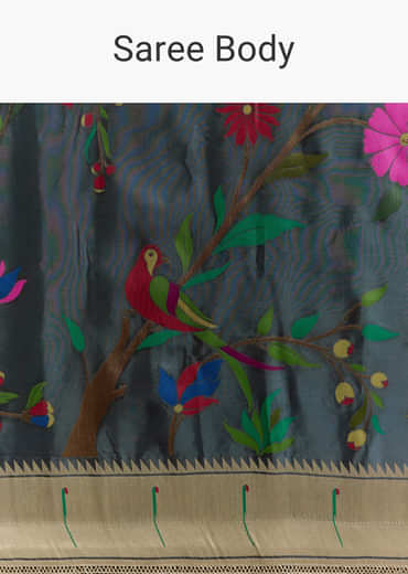 Pencil Grey Dola Silk Woven Muniya Paithani Saree With Zari Border