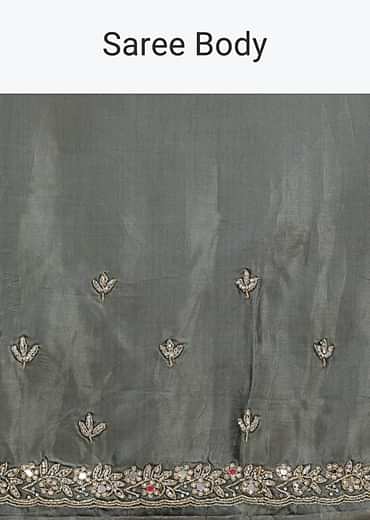 Pencil Grey Saree With Embroidered Border And Unstitched Blouse