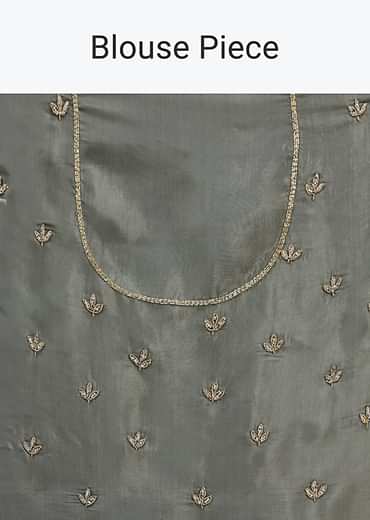 Pencil Grey Saree With Embroidered Border And Unstitched Blouse