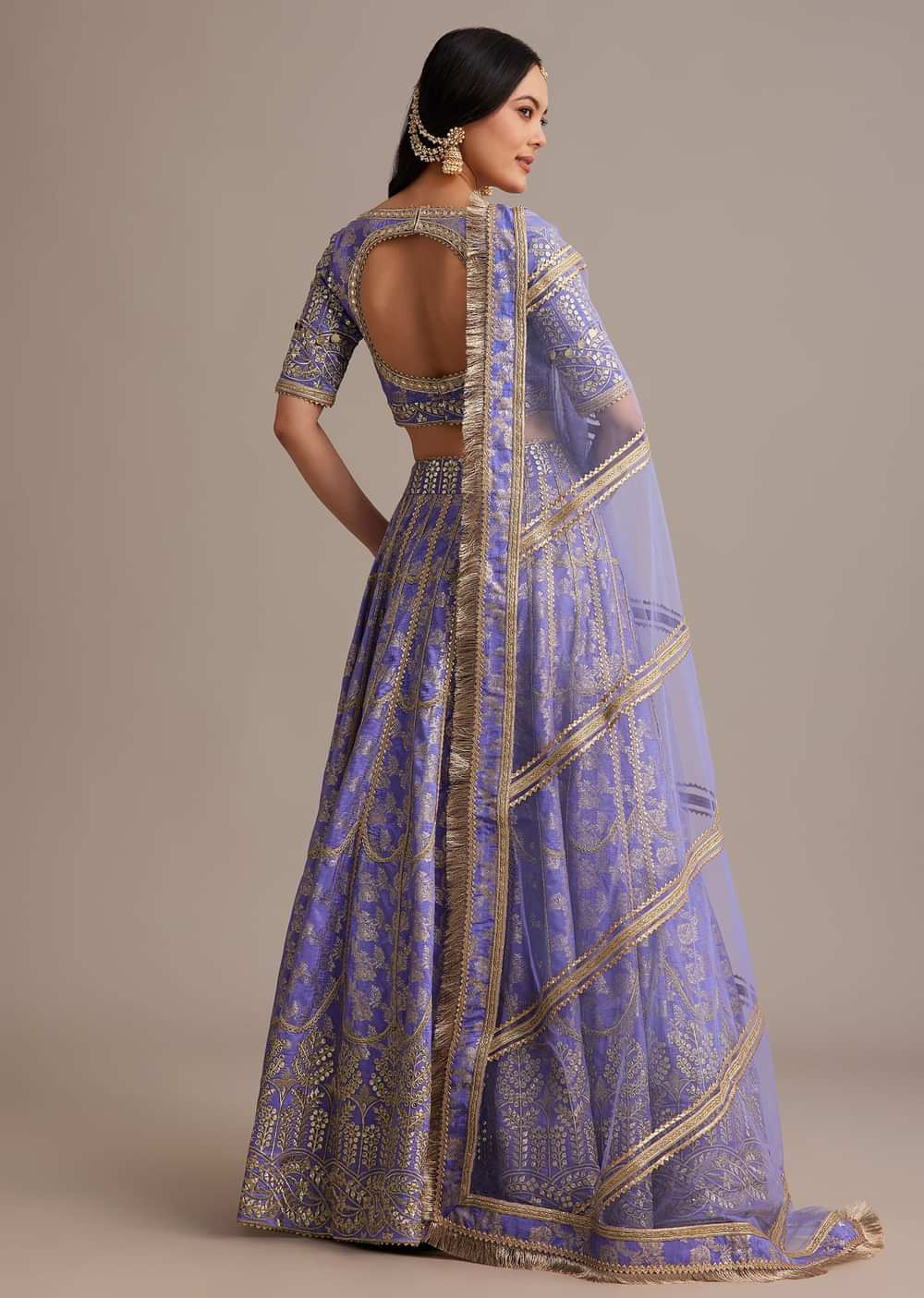 Periwinkle Blue Jacquard Lehenga Set With Zari And Sequins Work