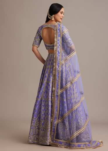 Periwinkle Blue Jacquard Lehenga Set With Zari And Sequins Work