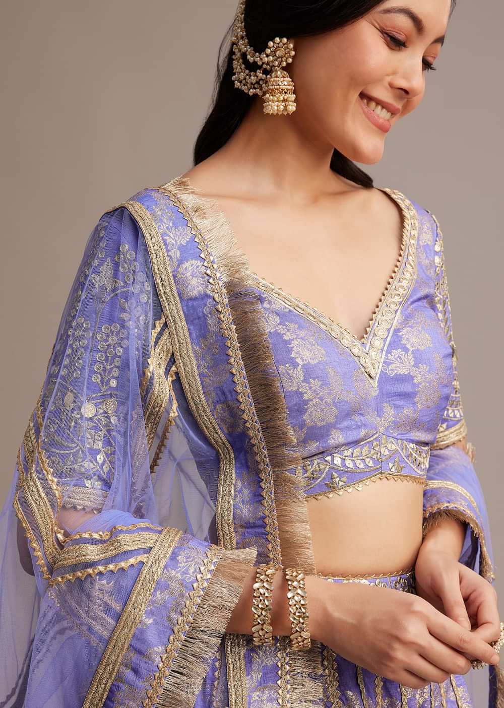 Periwinkle Blue Jacquard Lehenga Set With Zari And Sequins Work