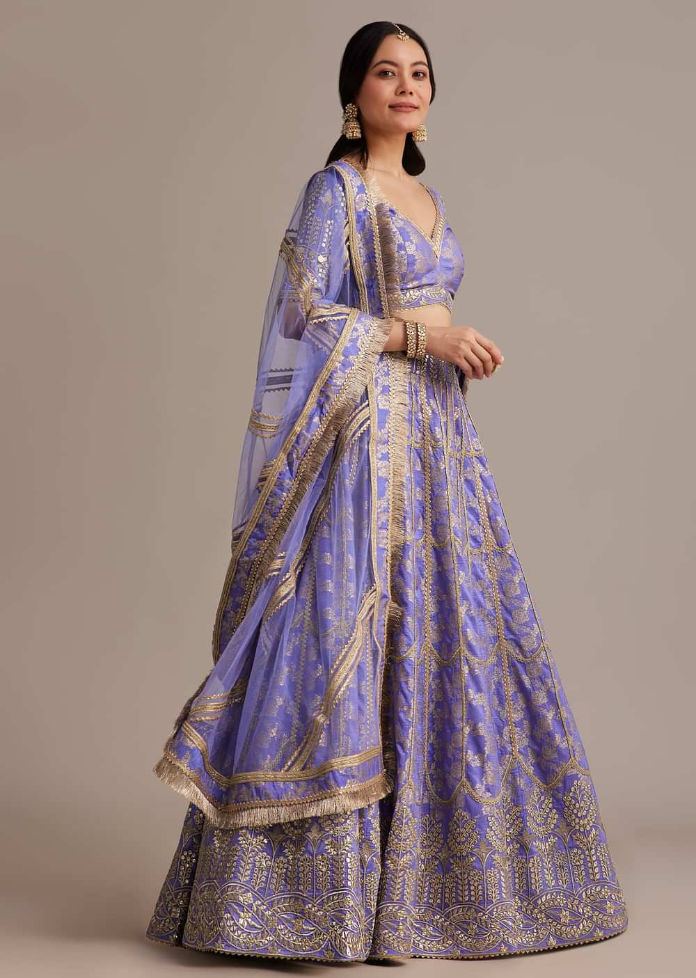 Periwinkle Blue Jacquard Lehenga Set With Zari And Sequins Work