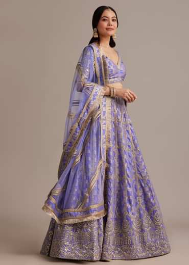 Periwinkle Blue Jacquard Lehenga Set With Zari And Sequins Work