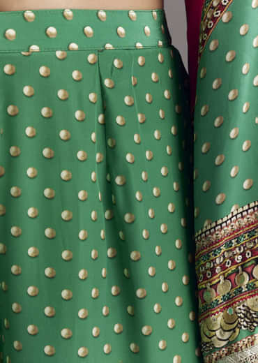 Pink And Green Printed Kurta Palazzo Set