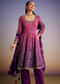 Pink And Purple Ombre Bandhani Anarkali Suit With Zardosi Neckline
