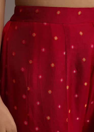 Pink And Red Ombre Silk Palazzo Suit With Bandhani Print