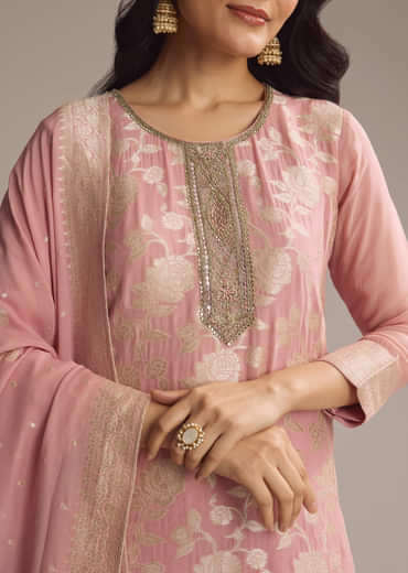 Pink Banarasi Georgette Palazzo Suit
