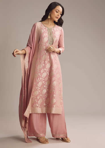Pink Banarasi Georgette Palazzo Suit