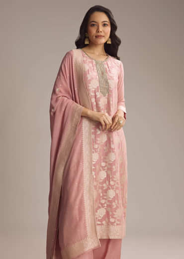 Pink Banarasi Georgette Palazzo Suit