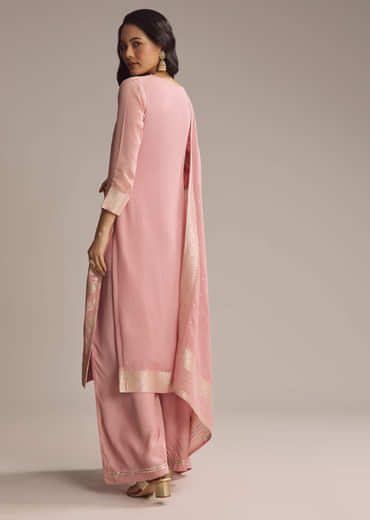 Pink Banarasi Georgette Palazzo Suit