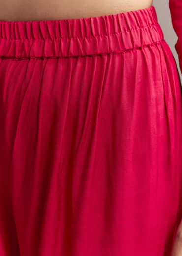 Pink Banarasi Kurta Set with Mirror Work