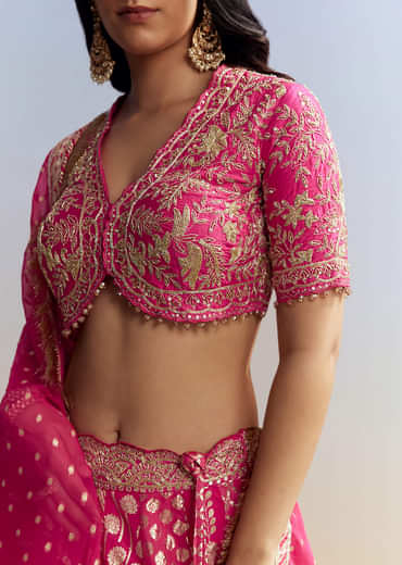 Pink Banarasi Silk Bridesmaid Lehenga