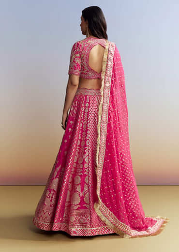 Pink Banarasi Silk Bridesmaid Lehenga