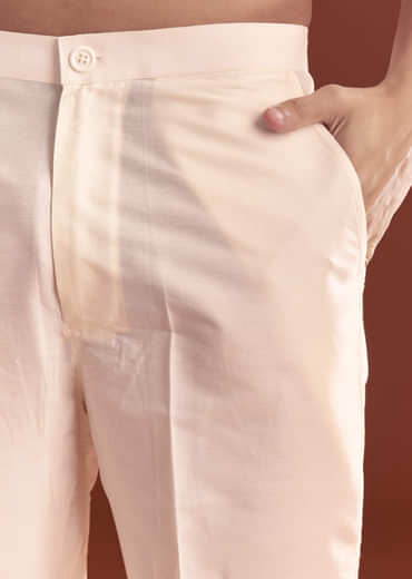 Pink Banarasi Silk Kurta Set For Men With Intricate Hand Work