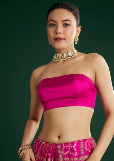 Pink Bandhani Saree With Gota Work