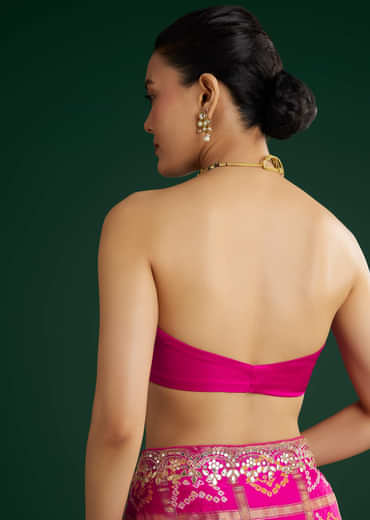 Pink Bandhani Saree With Gota Work