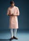Pink Chanderi Kurta Set For Men With Kashmiri Hand Work