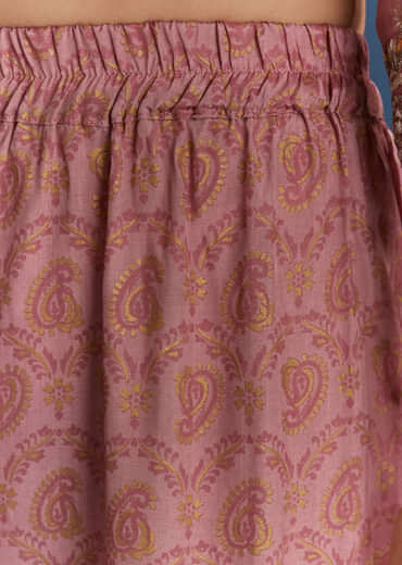 Pink Chanderi Printed Anarkali With Thread Work