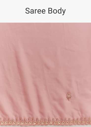 Pink Chinnon Saree With Cutdana Sequins Embroidery And Scallop Border