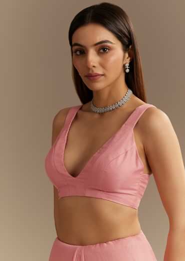 Pink Chinnon Saree With Cutdana Sequins Embroidery And Scallop Border