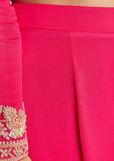 Pink Chinon Anarkali Dupatta Suit With Sequins Cutdana And Moti Work