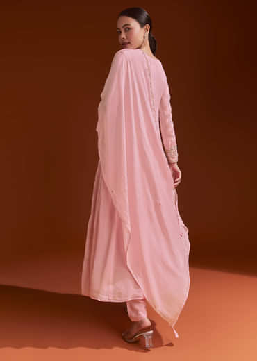 Pink Chinon Anarkali Suit With Beads And Stone Work