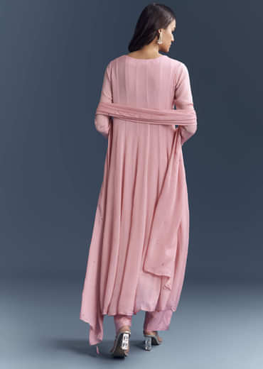 Light Pink Chinon Anarkali Suit With Cutdana And Sequins Embroidery