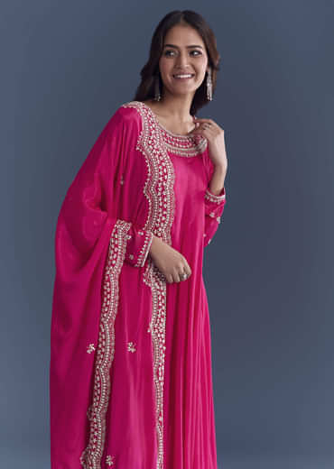 Pink Chinon Anarkali Suit With Cutdana And Sequins Embroidery