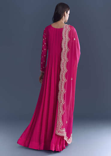 Pink Chinon Anarkali Suit With Cutdana And Sequins Embroidery