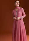 Pink Chinon Anarkali Suit With Moti And Stone Work
