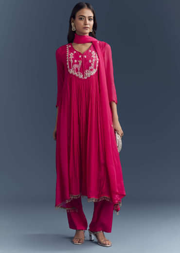 Pink Chinon Anarkali Suit With Sequins And Resham Embroidery